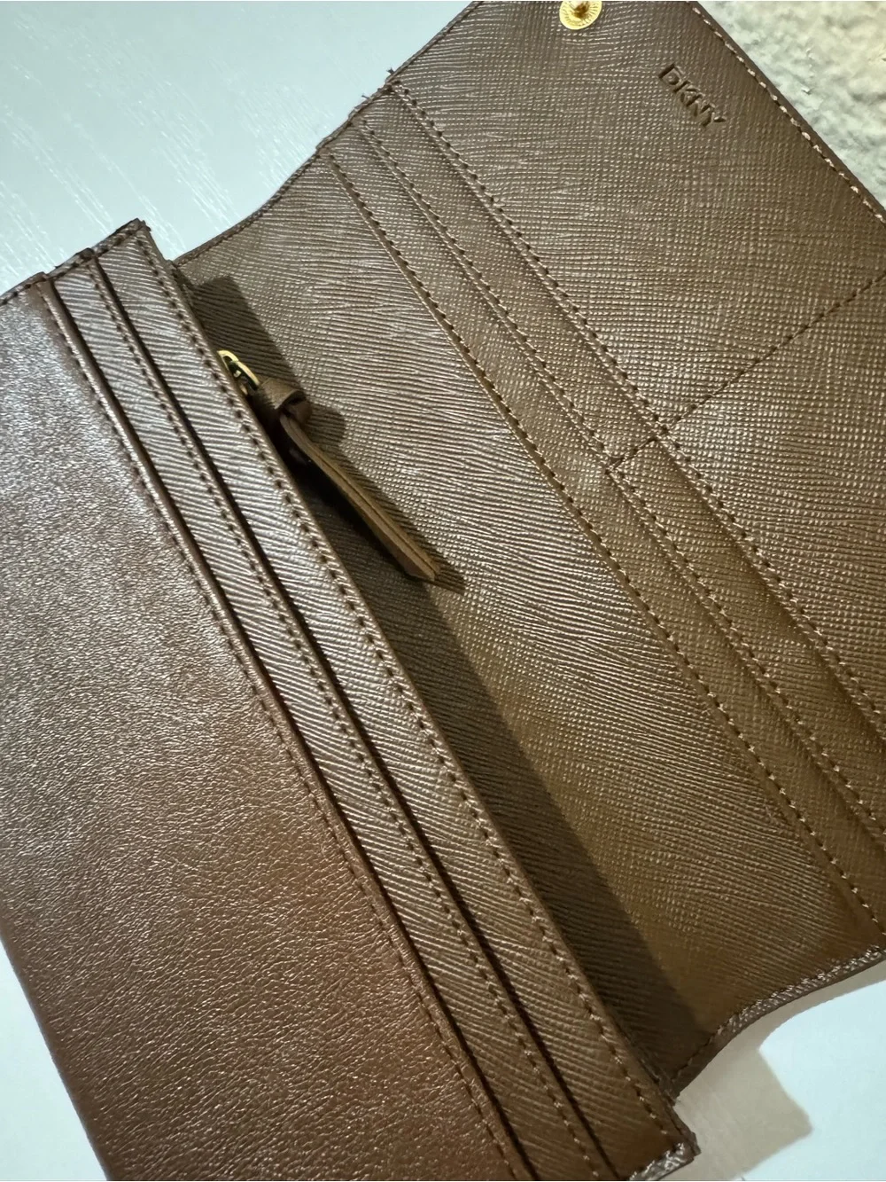 DKNY Brown Leather Wallet with Gold Logo Plaque